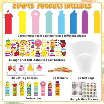 Qyeahkj 32 Sets Fruit Cute Foam Craft for Kids Make Your Own Bookmark Craft DIY Doughnut Taco Foam Craft Arts Bulk Kit Party Favor Supplies DIY Gift for School Home Activities Party Favor Decorations