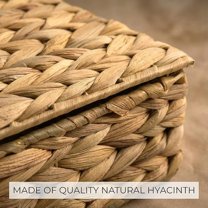 Decorative Storage Boxes with Lids - Set of 2 Beautiful Wicker Organizer Bins for Your Shelves & Home Decor - Safely Store Your Photos, Documents, and Memory Box Keepsakes in a Stylish Rattan Design