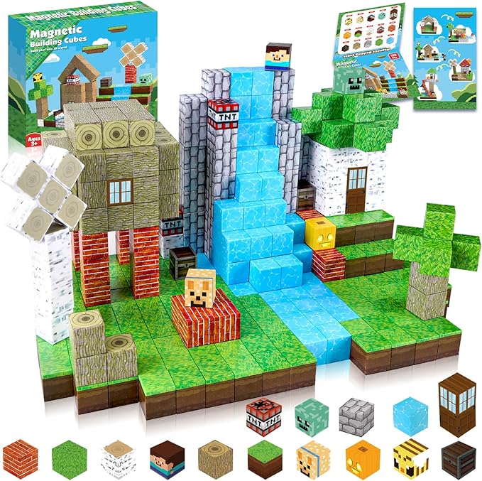 Magnetic Blocks-100PCS Magnetic Building Blocks Magnetic Cube Stacking, Build Forest World Set, STEM Montessori Sensory Toys for Kids Boys Girls Ages 3 4 5 6 7 8 9 10 Easter Birthday Gifts