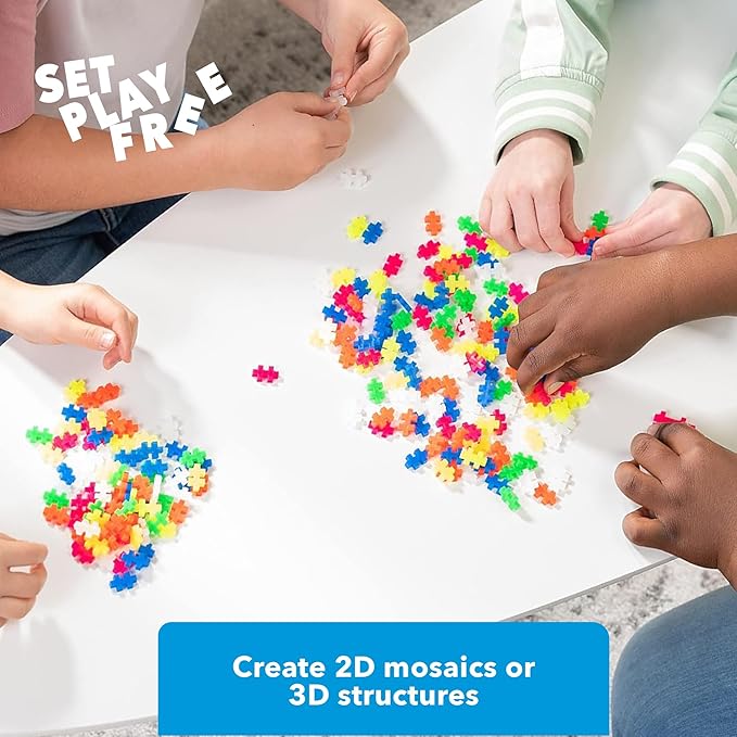 Plus Plus 500 Piece Interlocking Building Block 3D Puzzle Kit, Kids Stem Connecting Toys - Neon Color Mix