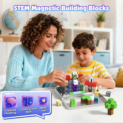 45 PCS 0.8in Mini Magnetic Blocks - Easter Travel Magnet Toys for Kids with Portable Metal Box, Stacking Magnets, Toys and Gifts for Boys and Girls Age 3+ Years Old (Theme: Portal)