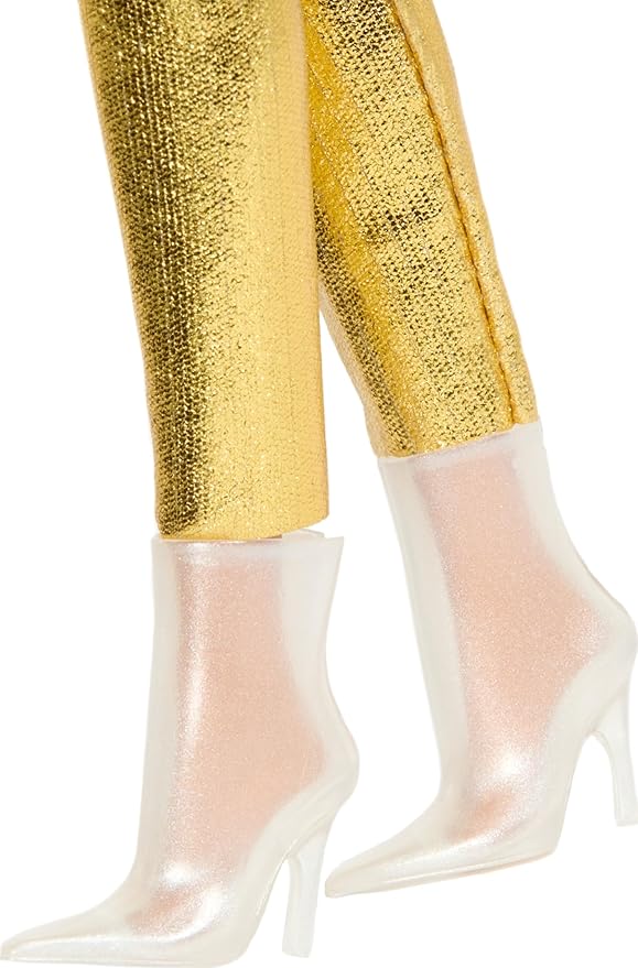 Barbie Fashionistas Doll #222, Petite Body Type with Blonde Wavy Hair, Golden Jumpsuit & Accessories, 65th Anniversary Collectible Toy