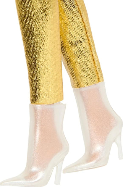 Barbie Fashionistas Doll #222, Petite Body Type with Blonde Wavy Hair, Golden Jumpsuit & Accessories, 65th Anniversary Collectible Toy