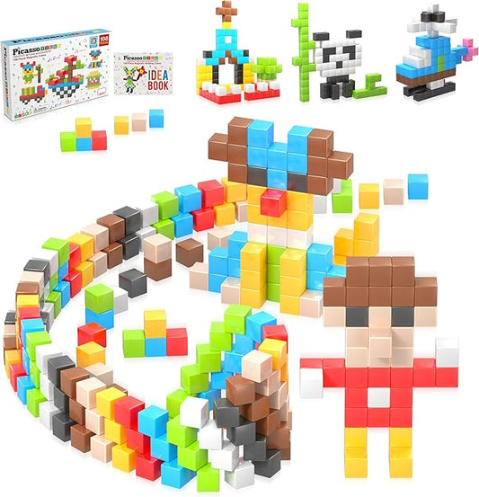 Picasso Cubes 1” Magnetic Puzzle Cubes 108 Piece Magnet Construction Building Block Set Sensory Toy Early Education STEM Learning, Free Ideabook with 50 Ideas, Children Age 3+ Boy Girl PMC108