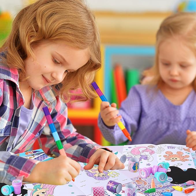 BenLouis 192Pcs Mermaid Party Favors Little Mermaid Coloring Books Crayon Stickers Set Bulk for Kids Mermaid Birthday Decor Baby Shower Candy Goodie Bag Stuffer Classroom Rewards Pinata Supplies