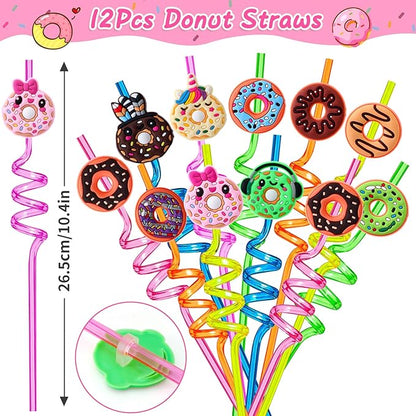 98 Donut Party Favors Two Sweet Birthday Party Supplies for Girls Kids Straw Bubble Silicone Bracelet Keychain Sticker Donut Themed Toy Gift Goodie Bag Stuffer Candyland Party Favors