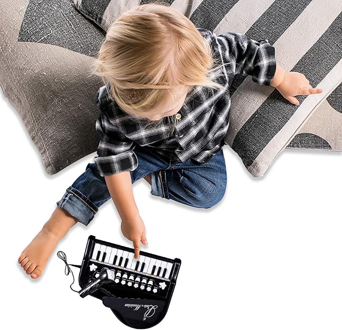 Love&Mini Toddler Piano - 24 Keys Black Baby Piano Toys with Microphone, Birthday Gifts for 3+ Year Old Girls and Boys