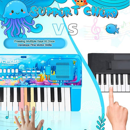 Upgraded 37 Keys Kids Piano Keyboard with Microphone Music Stand – Portable Musical Toys for Toddlers Ages 3 4 5 6 Boys Girls Birthday Gift - Blue