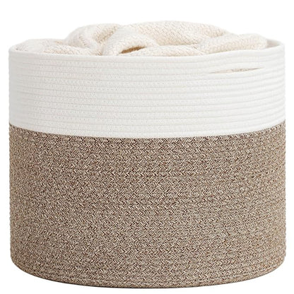 Goodpick 15.8 x 15.8 x 13.8 Inches Blanket Basket - Cotton Rope Baskets for Blankets & Toys, Nursery & Living Room Decor (Soft Material Design)