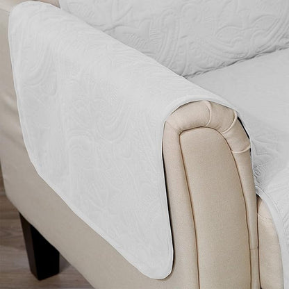 Great Bay Home Medallion Stitched Solid Furniture Protector Stain Resistant Durable Furniture Protector Elenor Collection (Loveseat, White/Sand)