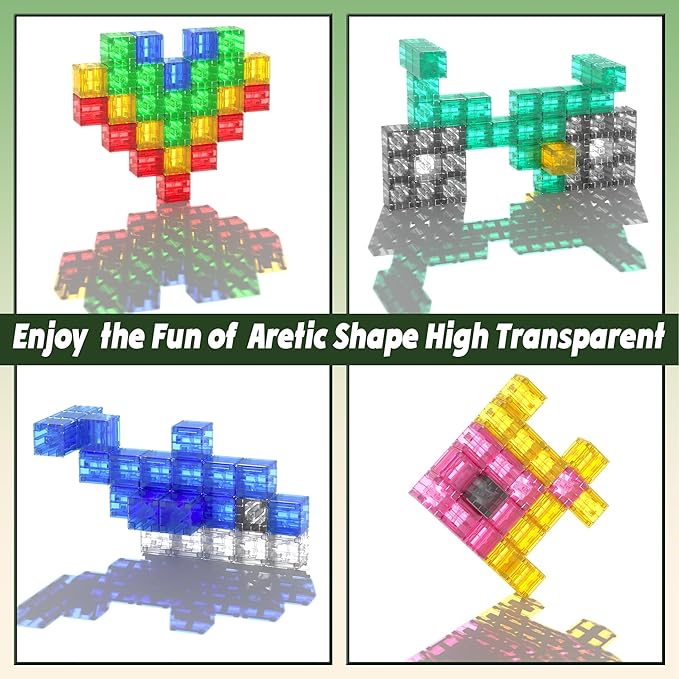 64PCS Magnetic Blocks Building Toys - Transparent Rainbow Magnetic Cubes Set, Outdoor Sensory Autism STEM Toys Gifts for Kids Aged 3+ Year Old Boys & Girls