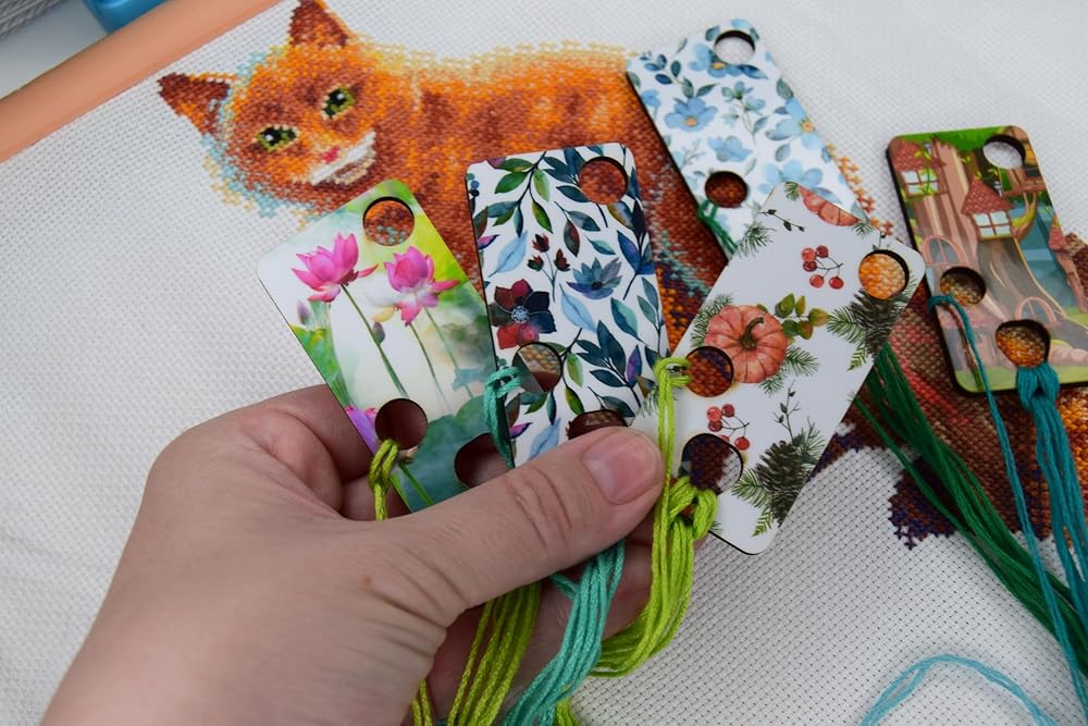 Floss drops cross stitch Wooden thread drops organizer floss drop for cross stitch kit fox embroidery floss storage holders for threads The set of 6 cross stitch retreat gifts