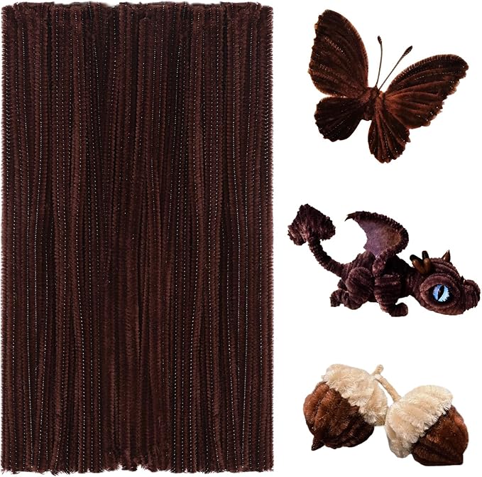 180 Pieces Pipe Cleaners Chenille Stem, Brown Pipe Cleaner, Craft Pipes Cleaners, 11.8inch Christmas Pipes Cleaner Chenille Stems for DIY Art Crafts Decorations Supplies (Dark Brown)