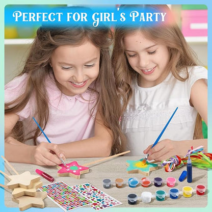 Byncceh 12 Sets Make Your Own Wooden Princess Wand Craft Kit, Fairy Wands Kit Include Fairy Wands, Gems Stickers, Paint & Ribbons Decorate Art DIY Magical Show for Party Supplies for Girls Gifts