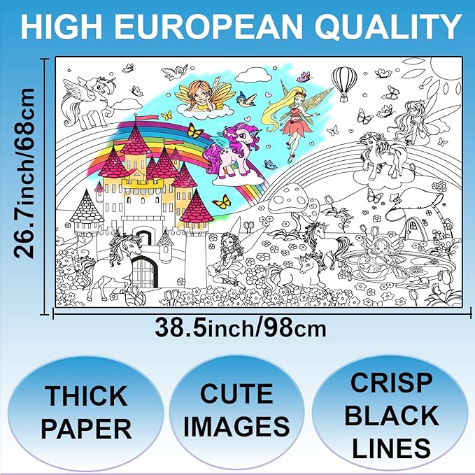 ALEX Art Giant Coloring Poster Unicorn and Fairy - Wall Coloring Posters for Kids - Large Coloring Poster to Color - Jumbo Coloring Sheets Floor Size - Huge Coloring - Big Coloring Pages