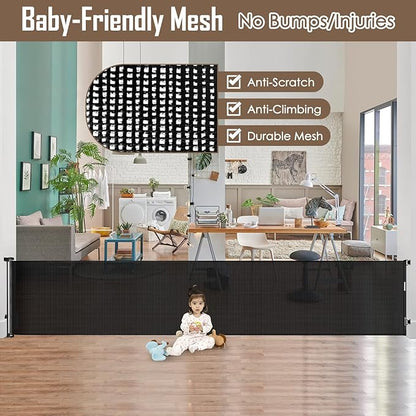 185 Inch Extra Long Baby Gates for Large Openings, Retractable Baby Gates Extra Wide Retractable Dog Gate Outdoor Retractable Gate Indoor Extra Large Baby Gate, Mesh Gates for Kids Or Pets, Black