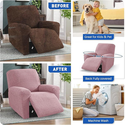 MAXIJIN Waterproof Recliner Chair Covers 3 Pieces Recliner Cover That Stay in Place, Washable Lazy Boy Recliner Slipcovers with Pockets Reclining Protector for Pet, Kids (Recliner, Dusty Pink)