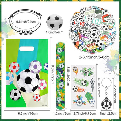295 Pieces Soccer Party Favors Supplies Set Bulk Mini Soccer Ball Soccer Slap Bracelet Tattoo Sticker Keychain Adjustable Bracelet Goodie Bag Fillers for Sports Soccer Party Gifts Bags (Soccer)