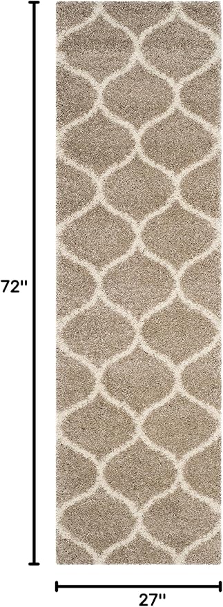 SAFAVIEH Hudson Shag Collection Runner Rug - 2'3" x 6', Beige & Ivory, Moroccan Trellis Design, Non-Shedding & Easy Care, 2-inch Thick Ideal for High Traffic Areas in Living Room, Bedroom (SGH280S)