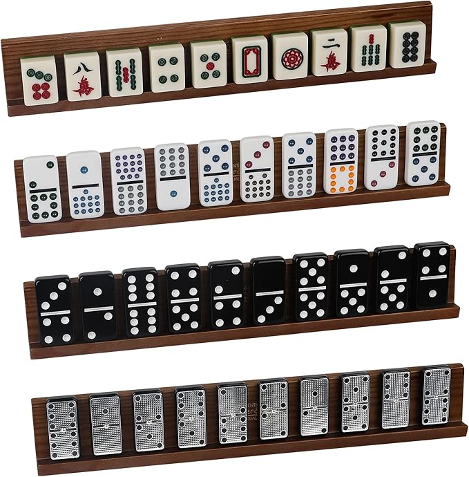 Domino Racks 4packs - Authored Design Nut Brown Tile Holders for Dominoes Set Mexican Trains Mahjoon Chickenfoot