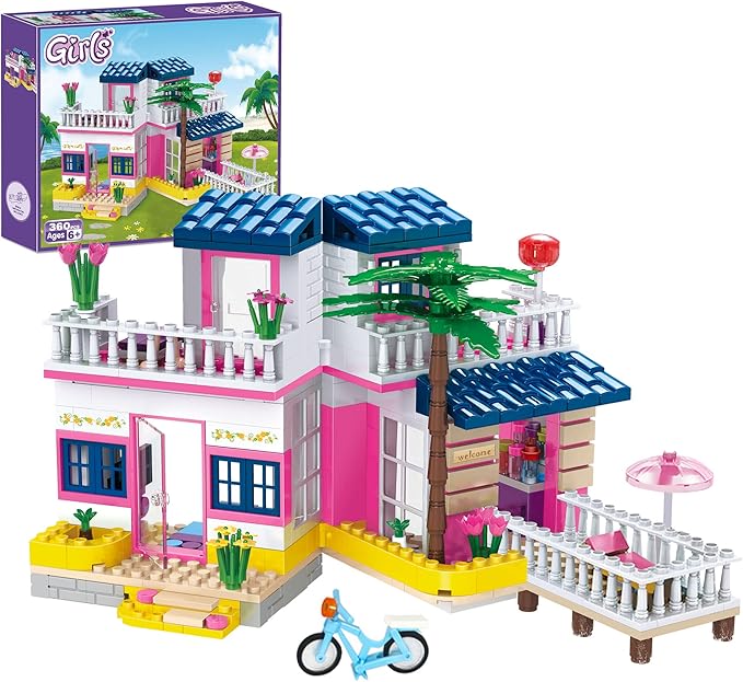 Dream Girls Beach House Building Sets Friends Seaside Villa 360 Pieces City Family Playset Boys Vacation Hut Model Building Kit STEM Toys Gift for Kids Aged 6-12