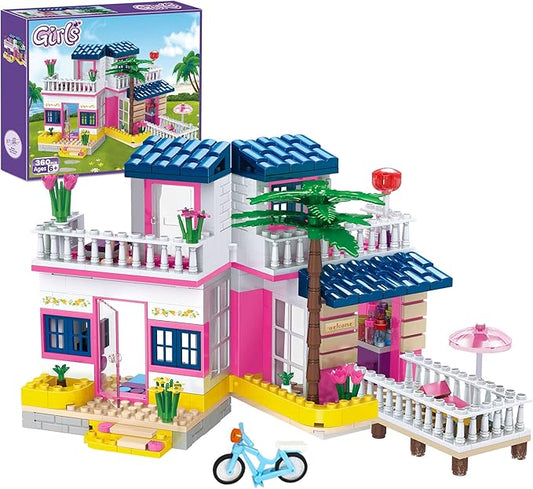 Dream Girls Beach House Building Sets Friends Seaside Villa 360 Pieces City Family Playset Boys Vacation Hut Model Building Kit STEM Toys Gift for Kids Aged 6-12
