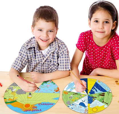 Ireer 24 Sets Sunday School Crafts for Kids Religious Activities Color Your Own Creation Wheel The Story of Creation Wheel Religious Art for Kids VBS Crafts