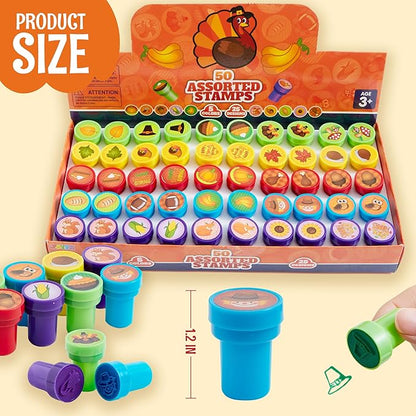 JOYIN 50 Pcs Thanksgiving Stampers, Stamps for Kids Age 3-5, Turkey Party Favor Supplies, Thanksgiving Arts & Crafts for Kids Family Activities, Classroom Exchange Prizes Gift, Fall Stamper Assortment