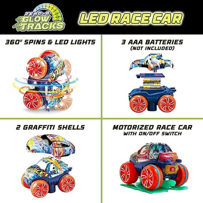 USA Toyz Zero-G Glow Race Track for Kids- 210pcs Glow in The Dark Flexible Race Track Set with Suction Cups, Slot Car, 2 Graffiti Toy Cars Shells, STEM Toy LED Car Tracks for Boys and Girls Age 3+