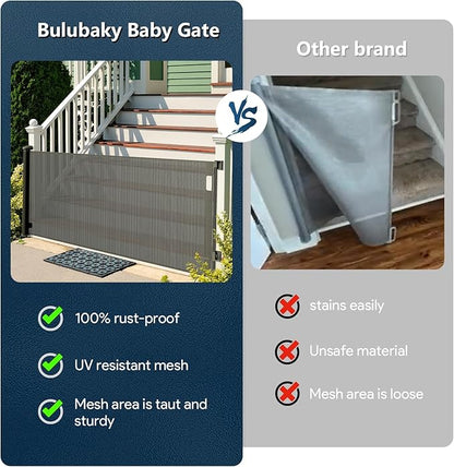 Bulubaky Extra Tall Safety Retractable Baby Gate Adjustable Wide Retractable Dog Gate Mesh Baby Gate Child Gate for Doorway, Hallway, Stair Gates for Kids or Pets (Black, 33" Tall x 110")