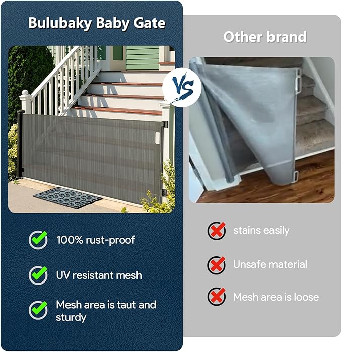 Bulubaky Extra Tall Safety Retractable Baby Gate Adjustable Wide Retractable Dog Gate Mesh Baby Gate Child Gate for Doorway, Hallway, Stair Gates for Kids or Pets (Black, 33" Tall x 71")