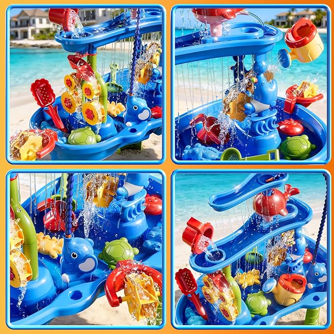 Water Table for Toddlers 1-3 3-5, 3-Tier Water Table for Kids with Water Pump, Water and Sand Sensory Table Beach Outdoor Toys for Kids Toddlers Age 3 4 5 6 7 8 Boys Girls