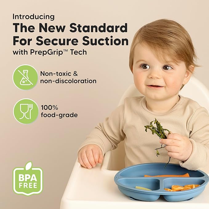 KeaBabies Suction Plates for Baby, Toddler - 3-Pack 100% Silicone Toddler Plates, Divided Baby Plates with Suction, Silicone Plates for Baby, Kids, BPA-Free, Microwave, Dishwasher Safe (Valiant)