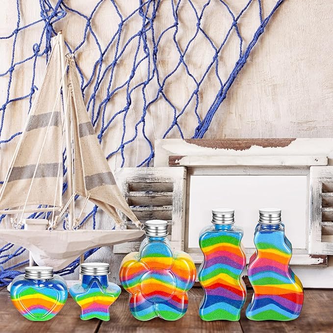 Havawish 20 Pcs Sand Art Bottles Plastic with 5 Funnels Sand Art Containers Sand Bottles for Sand Art Kit Collection for Craft DIY Activity Party Group, Sand Not Included (Aluminum Cap)
