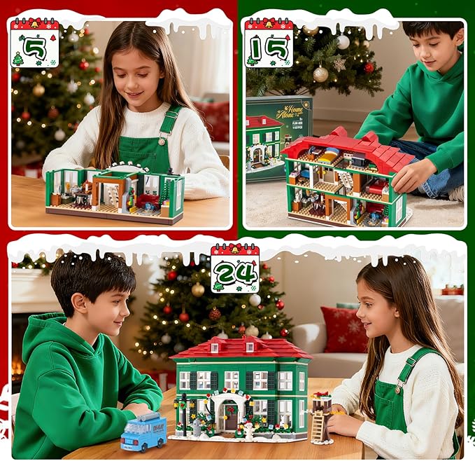 Christmas House Building Set with Light for Adults, NO Compatible with Lego House, 1187PCS Holiday Loness Home Boys House Building Kits, Christmas for Movie Fans Friends Family