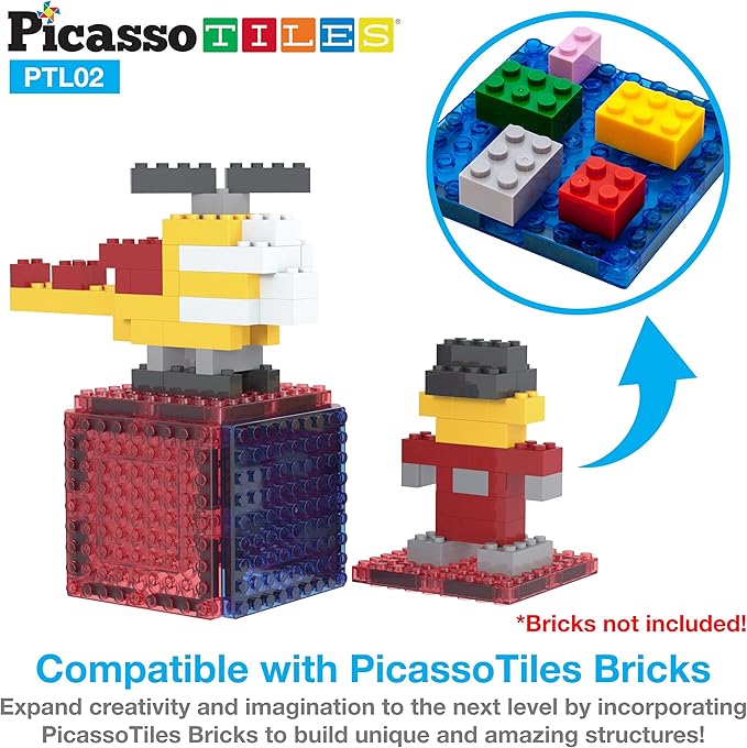 PicassoTiles Magnetic Brick Tiles STEM Creative Magnetic Tiles Building Block Set Building Brick Construction Toy Socket Spikes Toys Accessory Educational Imaginative Learning Kit Stacking Set
