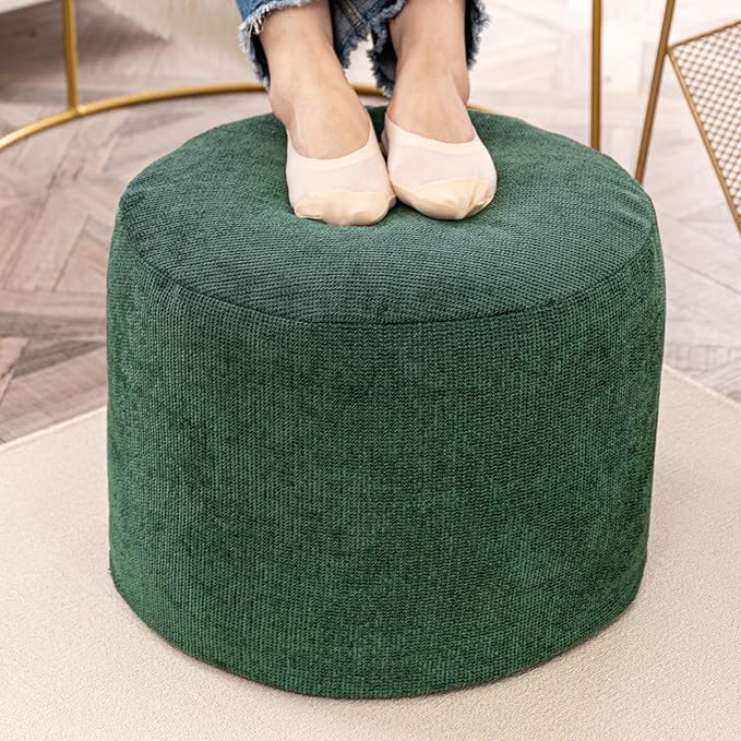 Sturdy Boucle Pouf Ottoman Foot Rest Nice Living Room Decor Lightweight Ottoman Pouf Filler Comfort Pouf Cover Modern Foam Stuffed Poof Perfect to Rest Your Feet No Need Assemble Moss Green