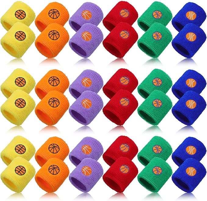 36 Pieces Sports Wristbands for Kids Colorful Baseball Wrist Sweatbands Acrylic Yarn Wrist Bands Sweat Bands for School Students Sports Basketball Birthday Party Favors Supplies, 6 Colors