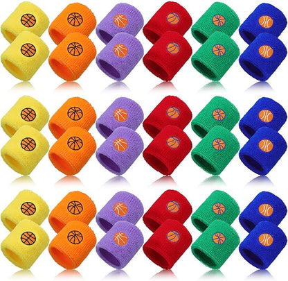 36 Pieces Sports Wristbands for Kids Colorful Baseball Wrist Sweatbands Acrylic Yarn Wrist Bands Sweat Bands for School Students Sports Basketball Birthday Party Favors Supplies, 6 Colors