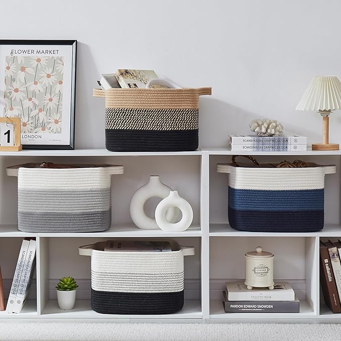 OIASKET Storage Basket for Organizing, Woven Baskets for Storage, Rectangle Decorative Baskets for Shleves, Closet, Toys, Books, Nursery Organizer Bins - Pack of 3 (Gradient Gray, 15.75"x11.8"x9.85")