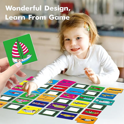 Vehicle Matching Game, 72 PCS Traffic Memory Matching Cards for Toddlers 36 Pairs Transportation Memory Cards Educational Toys for Preschool Boys & Girls 4 5 6 Years Old