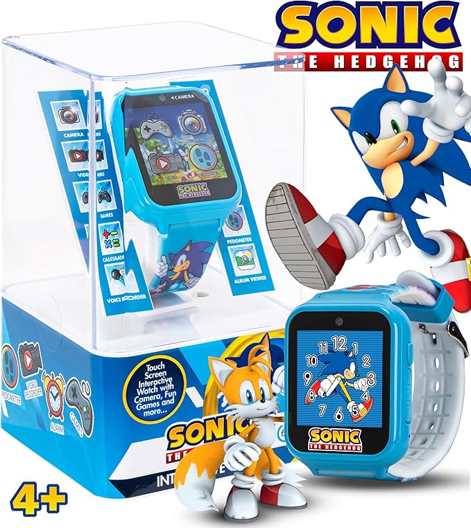 SEGA Sonic the Hedgehog Educational Learning Touchscreen Smart Watch Toy for Boys, Girls, Toddlers - Selfie Cam, Learning Games, Alarm, Calculator, Pedometer (Model: SNC4055AZ)