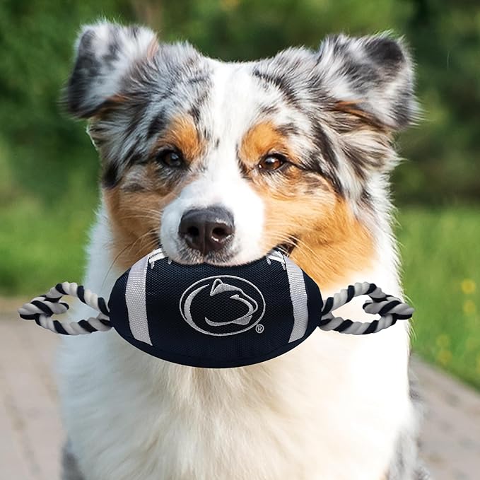 Pets First NCAA Penn State Nittany Lions Football Dog Toy, Tough Quality Nylon Materials, Strong Pull Ropes, Inner Squeaker, Collegiate Team Color