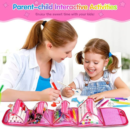 beefunni Unicorn Washable Markers Set 48 pcs with Glitte Pencil Case, Art Supplies for Kids Ages 4-6-8, Arts Crafts Coloring Set with Unicorn Stickers - Birthday Gifts for Girls 4 5 6 7 8 9 Year Old