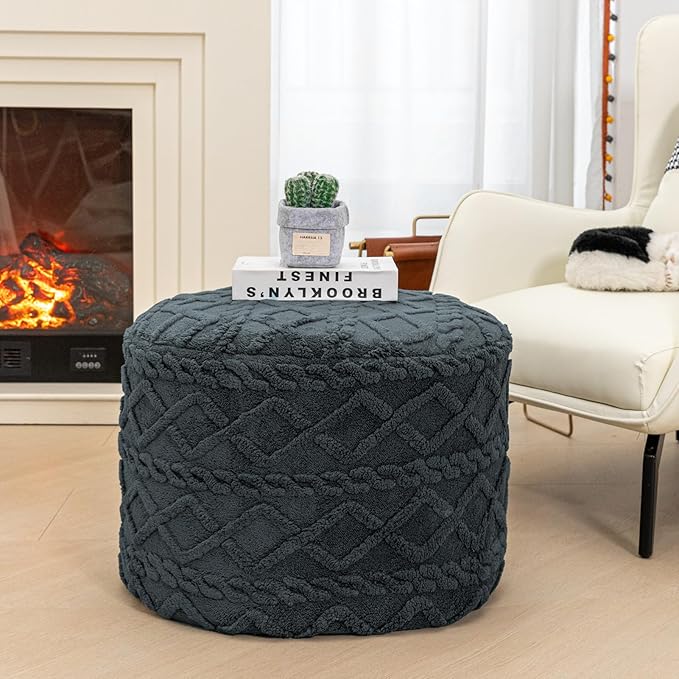 Round Pouf Ottoman Boho Poof Home Decor Floor Pouffe Handmade Circular Ottoman Footrest for Bedroom Foot Stool Poufs for Living Room 20x20x14 Inches