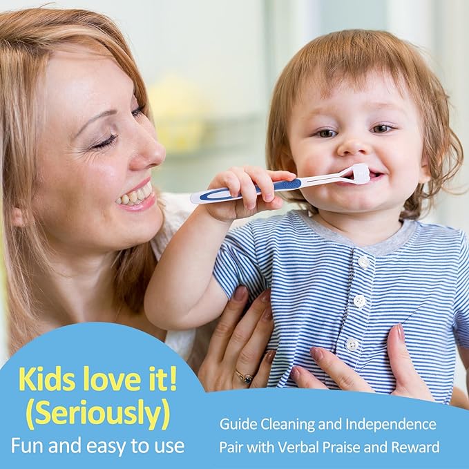 Boao 4 Pieces Three Sided Toothbrush Autism Sensory Toothbrush Bristle Travel Brush for Kids Complete Teeth Gum Care Good Angle Clean Tooth, Soft and Gentle(Blue)