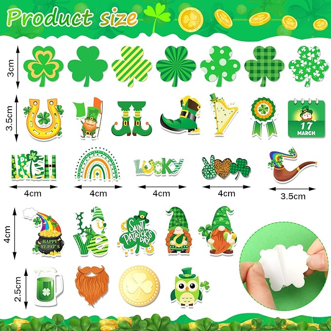 JULBEAR St. Patrick's Day Foam Sticker, 300Pcs Shamrock Colorful Printing Self-Adhesive Campus Themed Foam Stickers for Irish Holiday Kids Party Favors DIY Crafts Decorations
