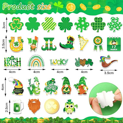 JULBEAR St. Patrick's Day Foam Sticker, 300Pcs Shamrock Colorful Printing Self-Adhesive Campus Themed Foam Stickers for Irish Holiday Kids Party Favors DIY Crafts Decorations