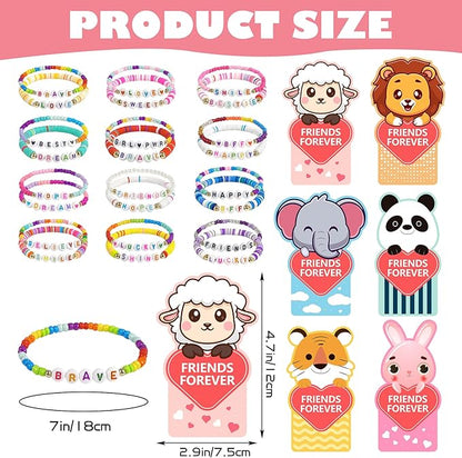 Valentines Day Gifts for Kids Classroom, 24 Pack Valentines Friendship Bracelets for Kids with Valentines Day Gift Cards Classroom Prizes Exchange Gift for Kids School Party Favors
