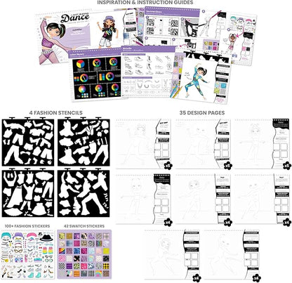 Fashion Angels I Just Wanna Dance Fashion Sketch Set, Create Dance-Themed Outfits with 35 Sketch Pages, 100+ Stickers & Stencils, Fun Craft Kit for Kids